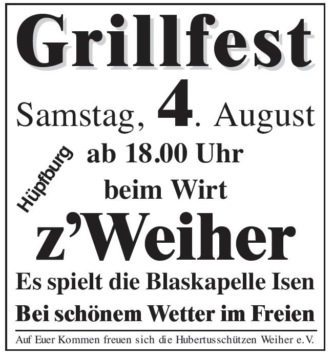 Grillfest der Hubertus-Schützen in Isen Weiher